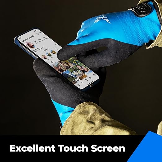 100% Waterproof Gloves for Men and Women, Winter Work Gloves for Cold Weather, Touchsreen, Thermal Gloves for Fishing, Gardening and Working in Freezer, With Grip, Blue, XX-Large