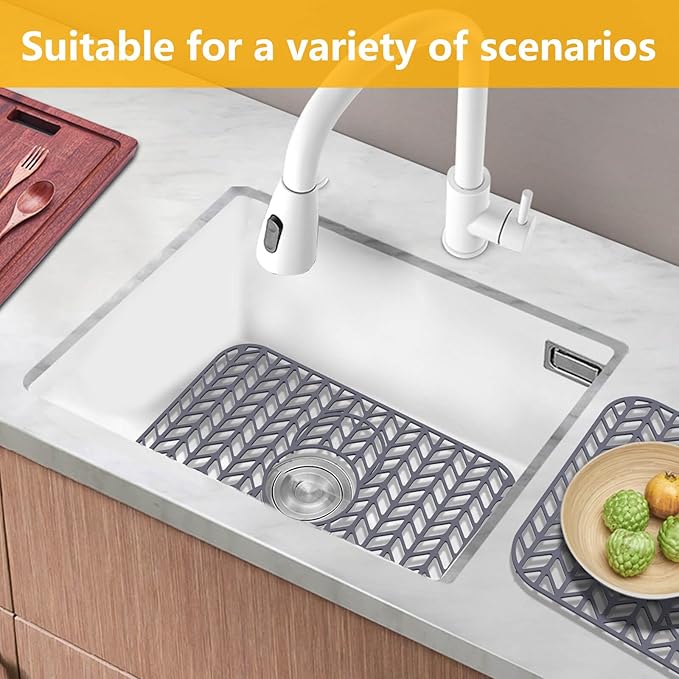 Sink Protectors for Kitchen Sink 12"13"16"18"19"24"26"28"29"30",Silicone kitchen sink mats protector for bottom of farmhouse sink(19"x13"Gray)
