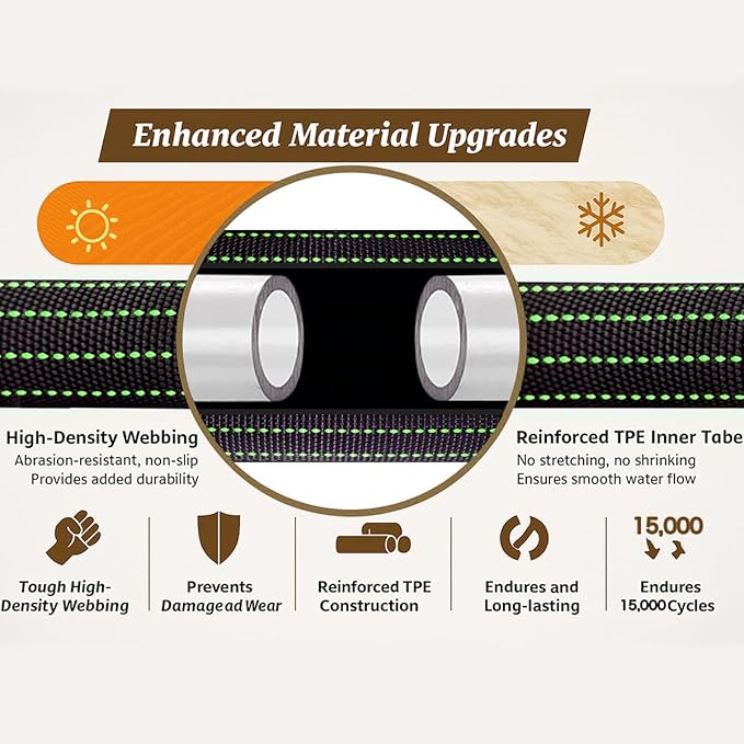 25FT Lightweight Flexible Garden Hose,Non-Slip Handles,Non-kink Hose,Solid Brass Fitting for Boats, RV Water Hose,Marine Washdown,Lawn,Garden,Leakproof TPE Hose (GreenBlack, 25 FT)