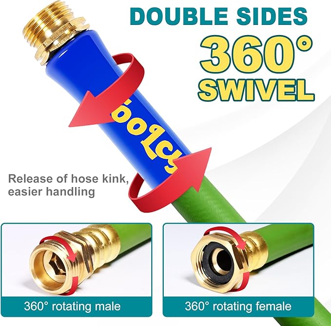 TOOLCY Garden Hose 50 ft x 5/8", Heavy Duty Water Hose, Lightweight, All-weather, Durable Hose with Swivel & Solid Brass Male to Female Fittings,Green