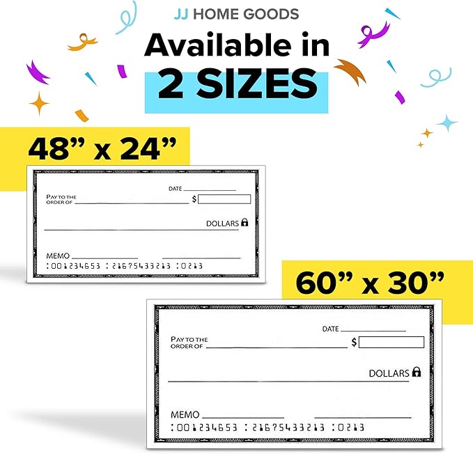 Reusable Giant Check [60" x 30"] - Dry Erase Big Checks for Presentations, Oversized Checks for Presentation, Novelty Big Check, Giant Big Fake Check, Large Checks for Presentations, Donation, Awards
