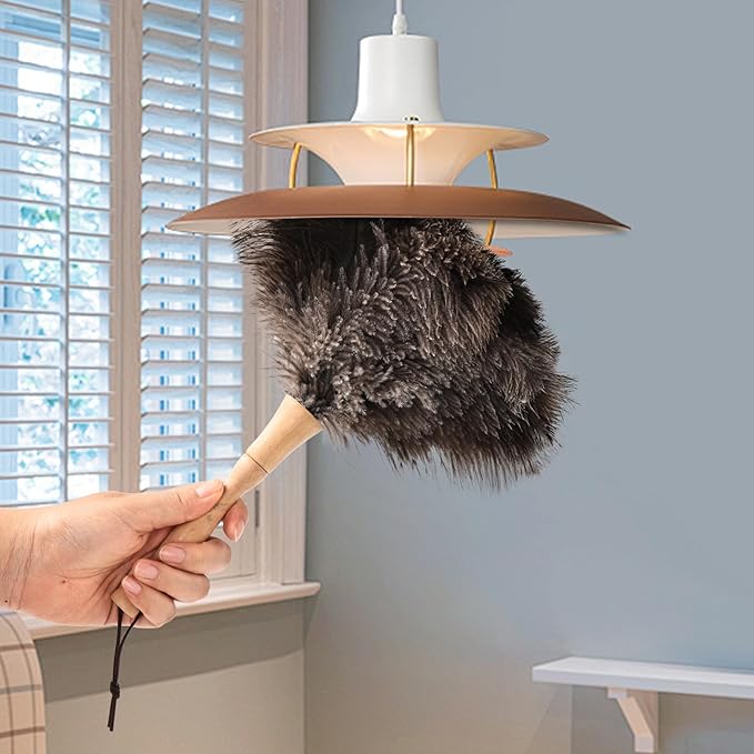 Ostrich Feather Duster 12 Inch Handheld Duster Supplies, Wooden Handle Feather Duster for Cleaning Keyboard Home Car Office (Natural)