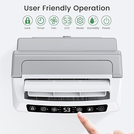 Waykar 34 Pints 2025 Most Efficient Energy Star Dehumidifier for up to 2200 Sq. Ft. for Home and Basement with Auto or Manual Drainage, Quiet 33dB Operation, 0.6 Gal Tank