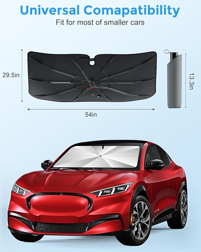 [2025 Updated] Bolamp Car Windshield Sun Shade, [Effective Keep Cool] Spring Structure Umbrella Sunshade for Automobile Windshield, Protect Cars Interior from Sun Rays, Heat Damage - Small