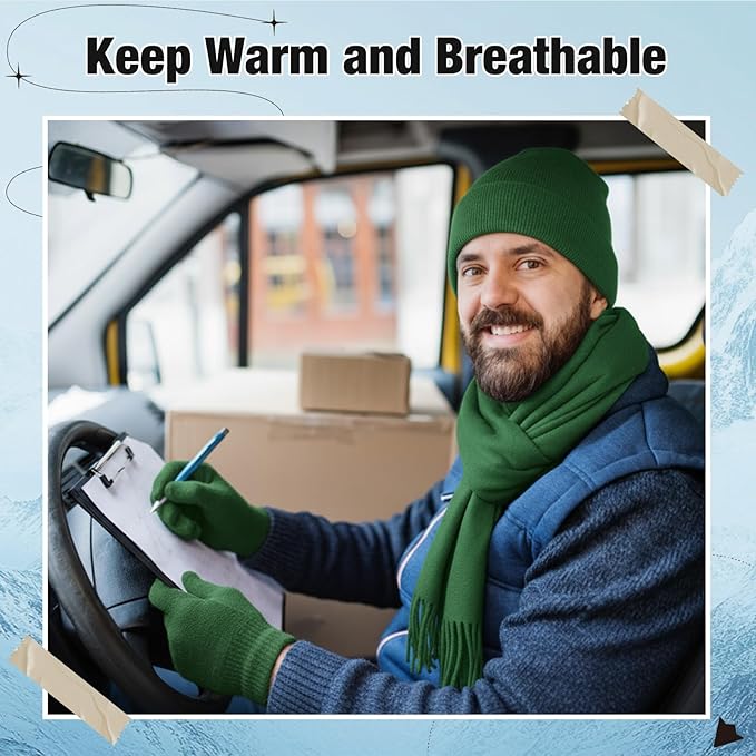 Unittype 300 Pcs Winter Beanies Gloves Scarf Set Bulk 100 Knit Skull Cap 100 Pair Winter Gloves 100 Neck Warmer for Men Women