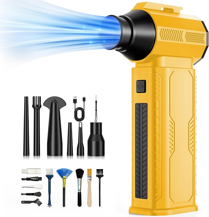 Compressed Air Duster, 130,000RPM Ultra-Powerful Cordless Electric Air Duster with 8000mAh Rechargeable Battery, 4-Gear Adjustable Air Blower for Keyboard, Computer, Car, Home Cleaning - Yellow