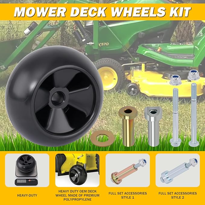 Lawn Mower Deck Wheels 6 Pack Deck Wheels with Full Accessories Kit Replace for John Deere AM116299 AM125172 AM133602 M111489 Replace for MTD 734-04039 753-04856 734-3058