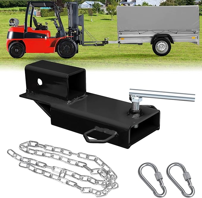 Forklift Trailer Hitch Attachment, EBESTTECH 1PC Fork Trailer Hitch Attachment 2" Receiver Trailer Towing Adapter with Chain Black