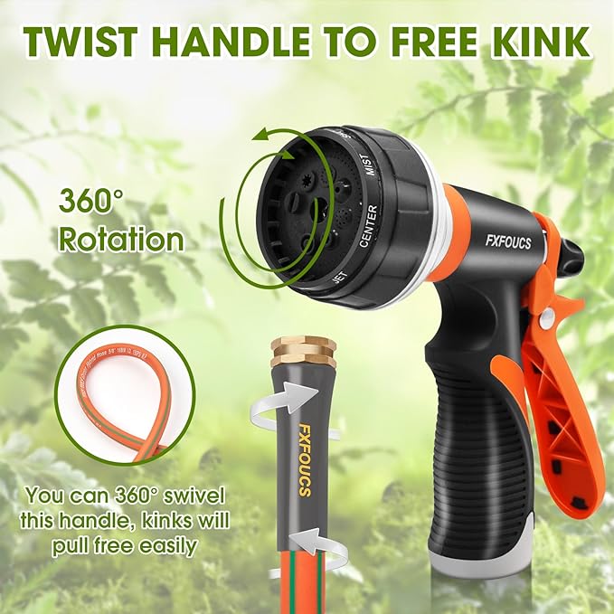 Heavy Duty Garden Hose – 5/8 Inch Flexible, Lightweight Hybrid Hose with 600 PSI Burst Pressure, Swivel Handle, and Durable Copper Male/Female Fittings (Orange with hose sprayer, 75FT)