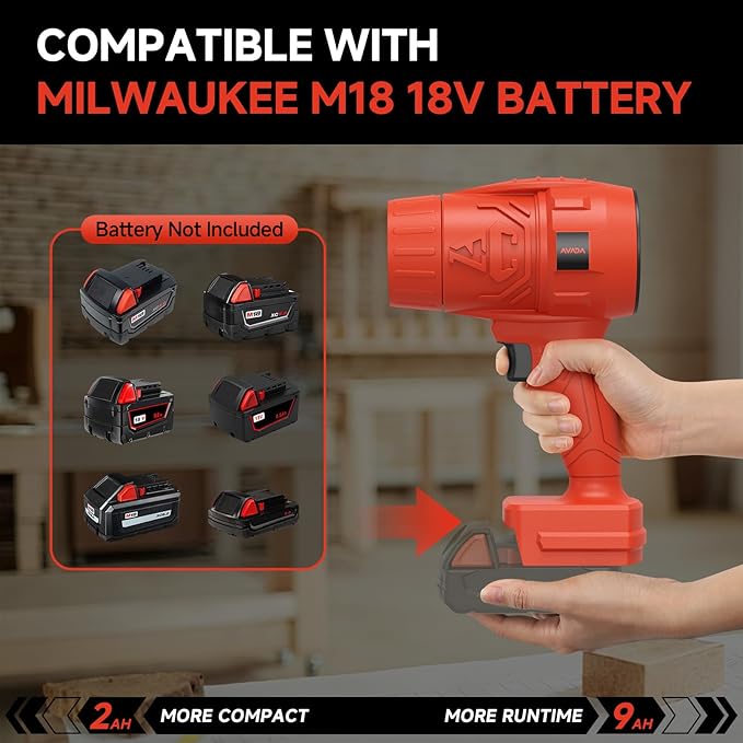 Electric Leaf Blower Cordless for Milwaukee M18 18V Battery, Handheld Leaf Blowers for Lawn Care, Blowing Leaves ＆ Dust, Turbo Jet Blower Dryer, Battery Powered Mini Leaf Blower (Battery Not Included)