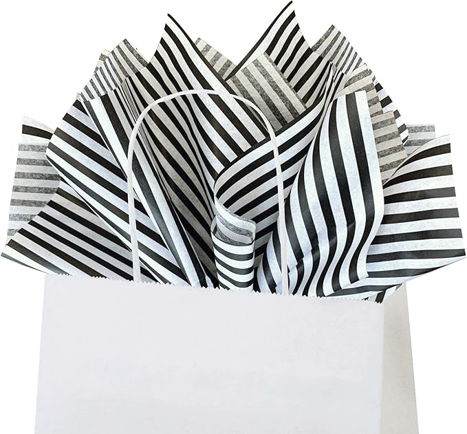 Flexicore Packaging Black Pin Stripe Print Gift Wrap Tissue Paper Size: 15 Inch X 20 Inch | Count: 10 Sheets | Color: Black Pin Stripe