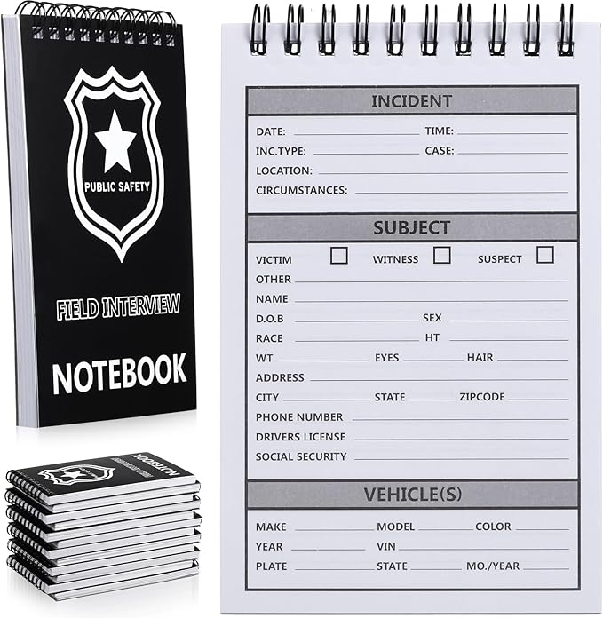 Teling 12 Pcs Public Safety Police Field Interview Notebook Report Notepad for Law Enforcement Officer Gifts Ticket Book Notebook Cop Interview Equipment Accessories, 70 Sheets/ 140 Pages(3x5 Inch)