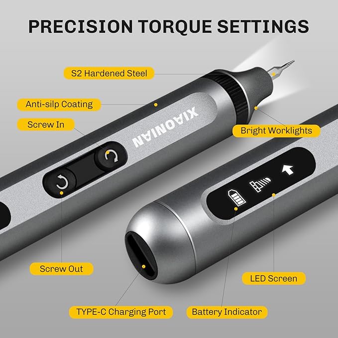 52 in 1 Electric Screwdriver Set,XIAONIAN 3.7V Mini Precision Screwdriver Set with 48 S2 Magnetic Bits,USB-C Charging Cable,LED Light,Small Repair Tool Kit for Phone,Watch,Eyeglasses,PC,Camera,Laptop