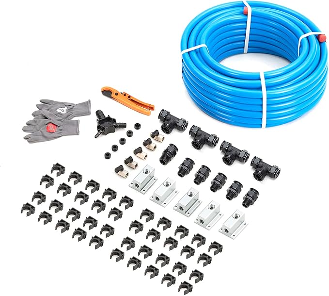 Shop Air Line Kit 3/4" x 200ft, HDPE Aluminum Air Compressor Piping for Garage Leak Proof & Easy to Install Air Hose Kit Air Compressor Accessories 200PSI ASTM F1282 Blue