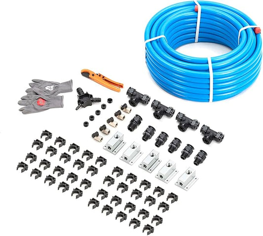 Shop Air Line Kit 3/4" x 200ft, HDPE Aluminum Air Compressor Piping for Garage Leak Proof & Easy to Install Air Hose Kit Air Compressor Accessories 200PSI ASTM F1282 Blue