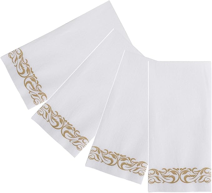 FOCUSLINE 100 Linen Feel Bathroom Napkins, Soft and Absorbent Disposable Guest Towels, Cloth-Like Paper Hand Towels Decorative Napkins for Dinners, Parties, Weddings or Events, Gold, 12" x 17"