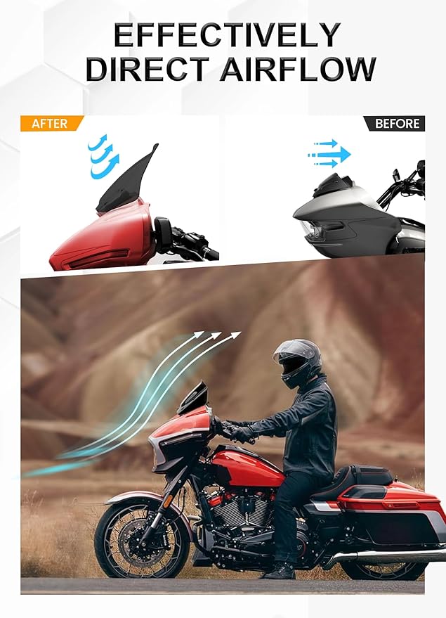 10" Wave Windshield Windscreen Wind Splitter Compatible with Harley Davidson Touring CVO Street Glide FLHXSE 2023-up,Street Glide FLHX 2024-up & FLXHU 2025-up (Black)