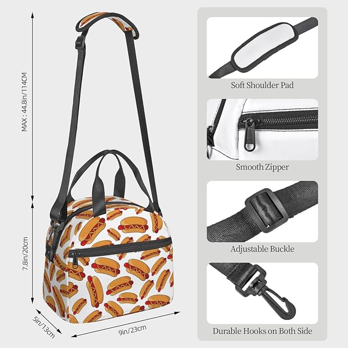 Reusable Insulated Lunch Bag with Adjustable Strap for Kids 3+ Toddler, Girl, Boy Women Men Leakproof Portable Cooler Tote Cute Quilted Bags for Work Travel Picnic