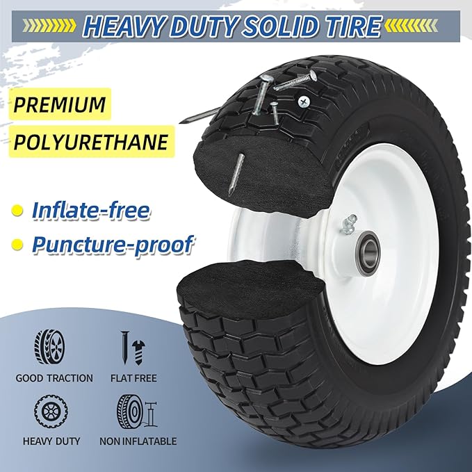 2 Pack, 13x5.00-6 Flat Free Lawn Mower Tire and Wheel, 13x5-6 Riding Lawnmower Tire with 3"-6" Centered Hub and 3/4" & 5/8" Bearings, Tractor Turf Tire Turf-Friendly, 2 Pack