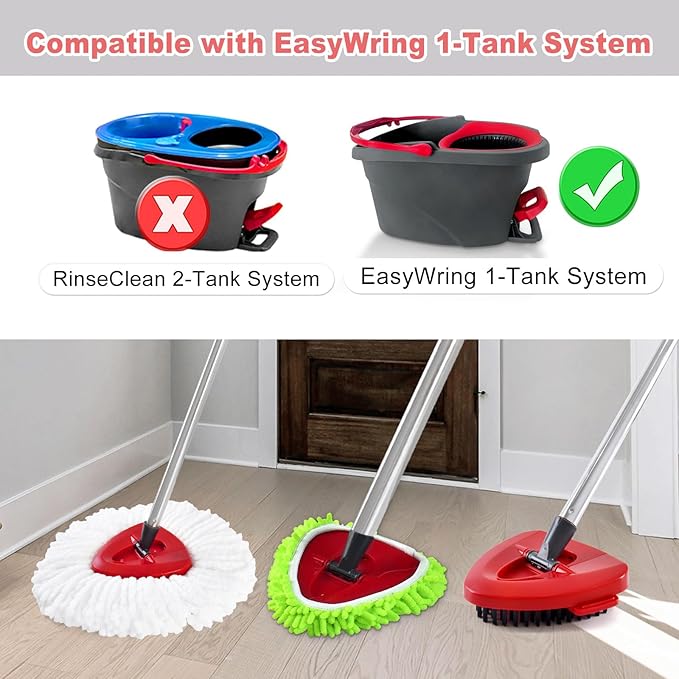 Mop Handle for O Cedar,2 Spin Mop Base for Ocedar, Mop Stick Pole Handle Adjustable 30-58" and Replacement Mop Base Part for EasyWring Spin Mop, Lightweight & Durable