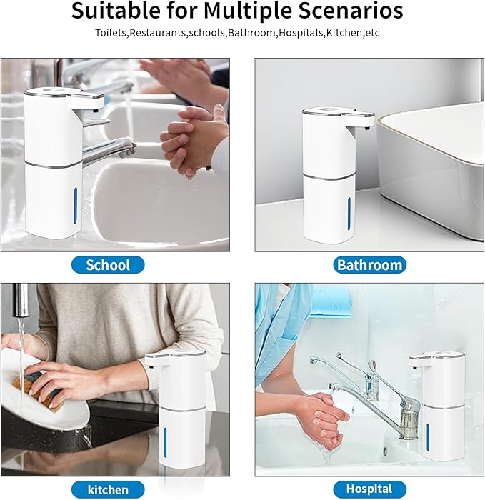 Automatic Soap Dispenser, Touchless Foam Hand Soap Dispenser, 4 Adjustable Gears, 1200mah Rechargeable, Large Display, Suitable for Kitchen, Bathroom, and School. (White, Foaming)