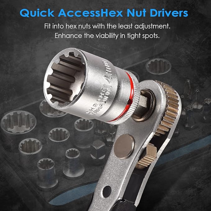 30in1 S2 Steel Mini Ratchet Wrench Screwdriver Bit Set with Universal Sockets, 36-Teeth Gear, Magnetic Bit Holder, 90 Degree Drive Handle