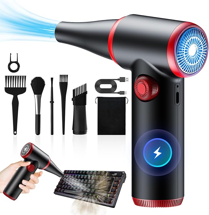 ATEngeus Compressed Air Duster, Stepless Speed Electric Air Duster, 100500RPM Cordless Air Duster with LED Light, Rechargeable Air Blower Replaces Canned Air, Keyboard Cleaner for Laptop, PC