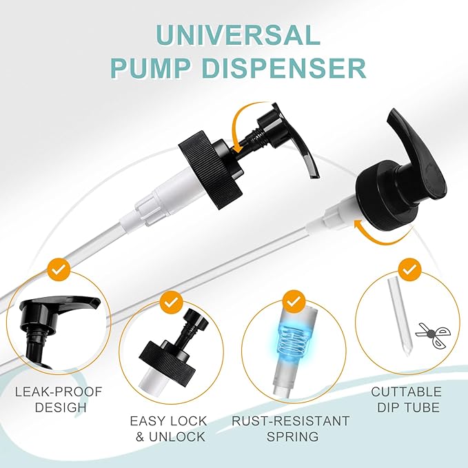 Gallon Pump Dispenser, Fits Most 1 Gallon Jugs and Containers 38/400 Snow Cone Syrup Pump Lid Top Replacement for Sanitizer, Lotion, Shampoo, Conditioner (Balck - 6 Pack)