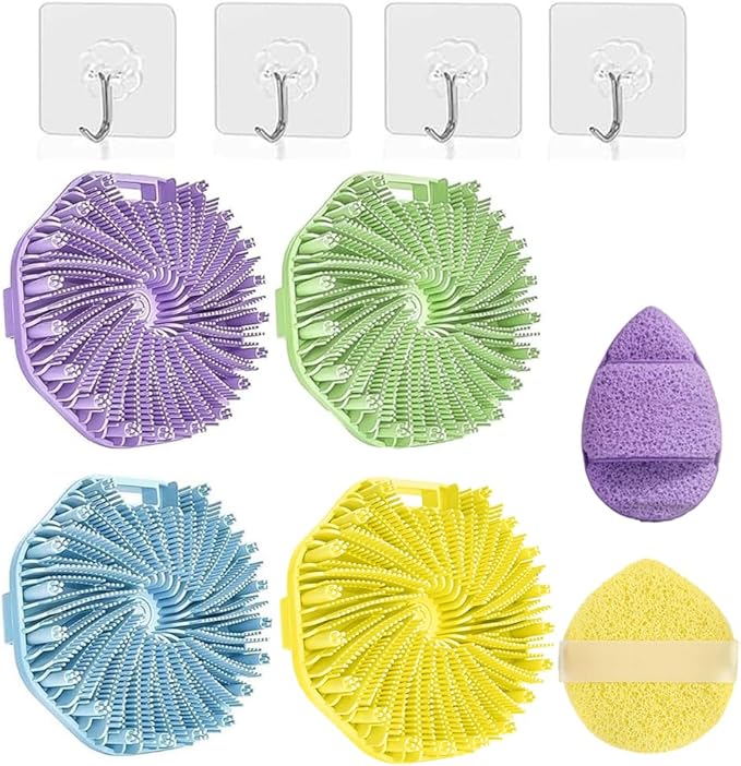 The Sud Bud Silicone Body Scrubber, Premium Soft Gentle Exfoliating Shower Brush for All Skin Type (Medium, Count, 4)