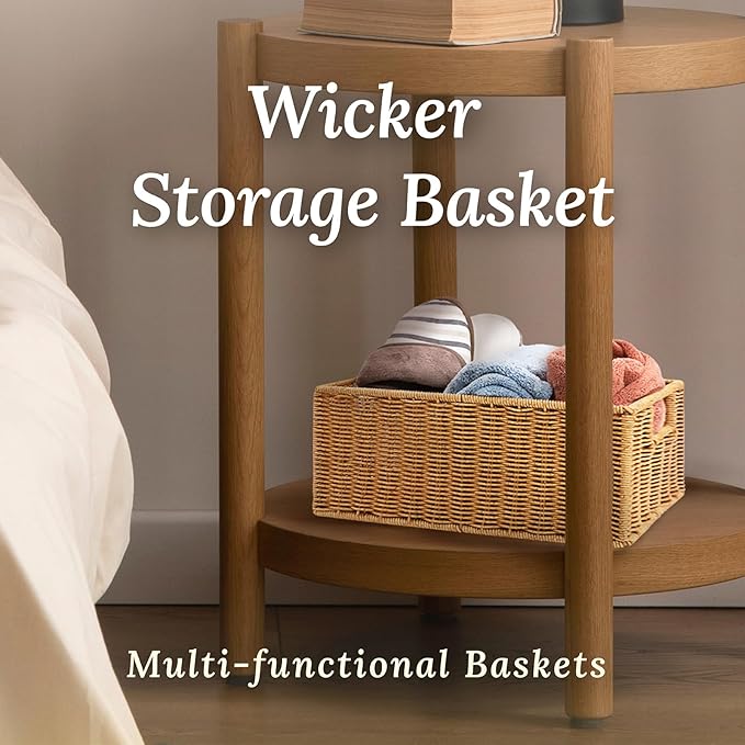 Wicker Basket with Handle, Shelf Baskets for Organizing, Woven Organization Storage with Handles, Resin Wicker Set of 3, Latte