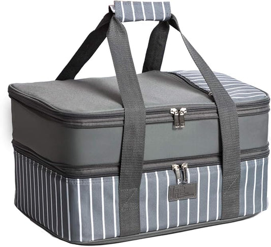 Fun Elements Casserole Carrier, Expandable Insulated Casserole Carriers for Hot or Cold Food, Lasagna Lugger for Parties, Fits 9" x 13" Baking Dish, Grey