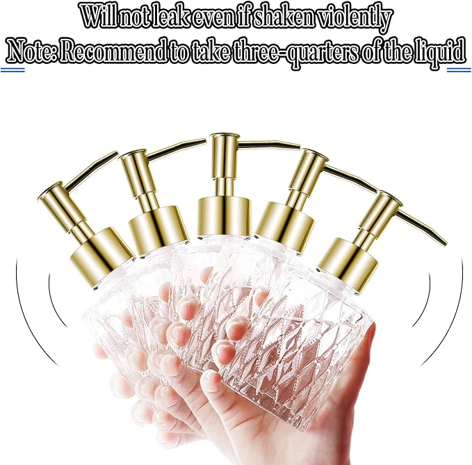 Multipurpose Soap Dispenser Easy to Clean Glass Soap Pump Dispenser Ideal for Bath and Bathroom (2PCS Gold)