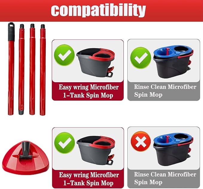 Mop Handle for Ocedar Mop Handle for Ocedar Spin Mop Replacement Handle, 4-Section Spin Mop Handles 28.5-to-55inch Mop Replacement Stick and Base for Compatible with Ocedar Easy Wring Mop Refills