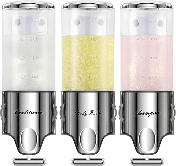 Shampoo and Conditioner Dispenser,Dispensers for The Shower,Shower Soap Dispenser 3 Chamber No Drill,Shampoo Conditioner Body Wash Dispenser Wall Mount for Bathroom(Triple x 17.6 oz,Clear)