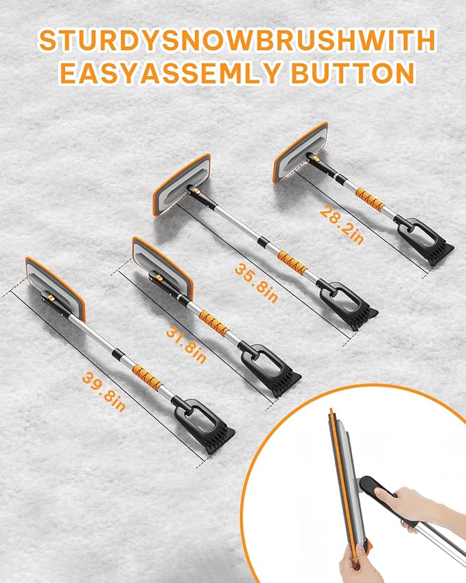 helloleiboo 39.8" Ice Scrapers for Car Windshield and Detachable 2-in-1 Snow Broom for Car with 12-Inch 180° Pivoting Head – The Ultimate Winter Tool for Car Truck and SUV (Orange)
