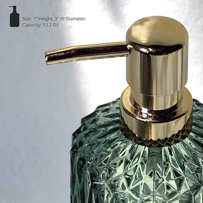 EMPO Clear Glass Soap Dispenser with ABS Plastic Pump, Crystal Lotion Dispensers for Kitchen Sink, Bathroom (2Pack Green)