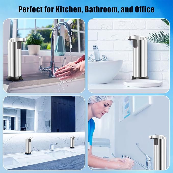 Automatic Soap Dispenser, Touchless Dish Soap Dispenser 260ml with Infrared Sensor, Liquid Dispenser for Kitchen, Bathroom, Toilet, Hotel, Restaurant (Silver)