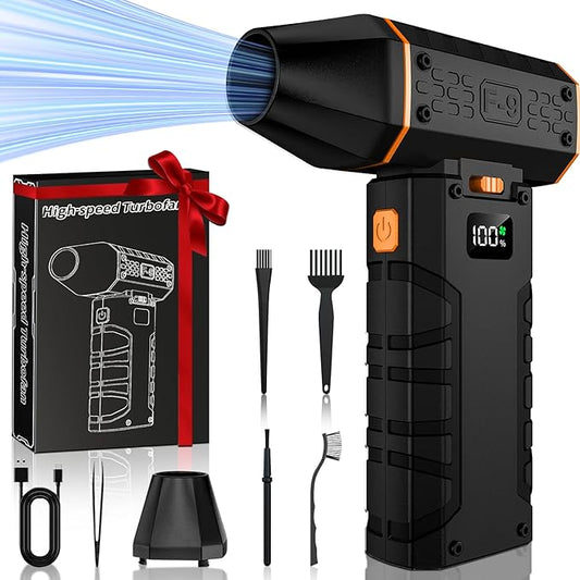 Compressed Air Duster 130000RPM Electric Duster with LED Light, 100 Gear Adjustable Rechargeable Cordless Air Blower Cleaning Tool for Keyboard,Electronic Devices,Car, Christmas Gifts for Men (Orange)