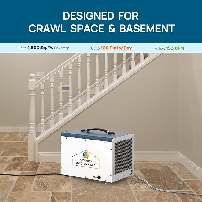 ARGENDON Commercial Dehumidifiers with Pump and Drain Hose for Crawlspace, Basement, 120 PPD Crawl Space Dehumidifier for Large Spaces, Job Site, Auto Defrost, 5-Year Limited Warranty