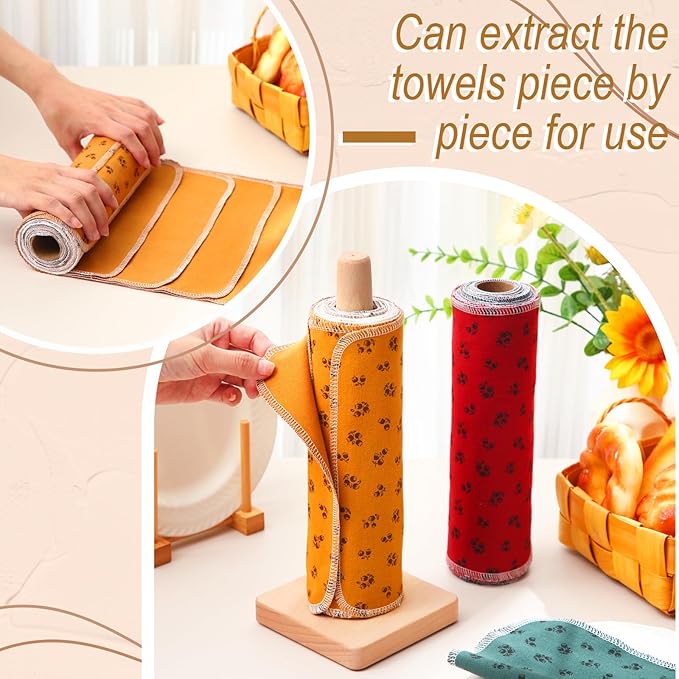 Redbaker 50 Pcs Reusable Paper Towels Paperless Reusable Cotton Cloths Toilet Absorbent Washable Paper Towels with Roll Kitchen Dishcloth for Kitchen Paperless Dishcloths(Rose)