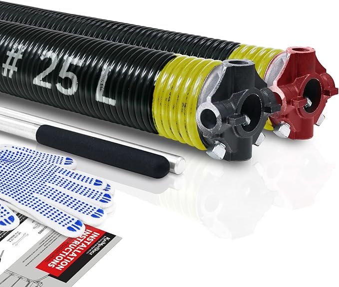 Pair of 2" Garage Door Torsion Springs Set with Non-Slip Winding Bars & Gloves, High Quality Precision Electrophoresis Black Coated, for Replacement & Installation, MIN 16,000 Cycles (0.207x2''x25'')