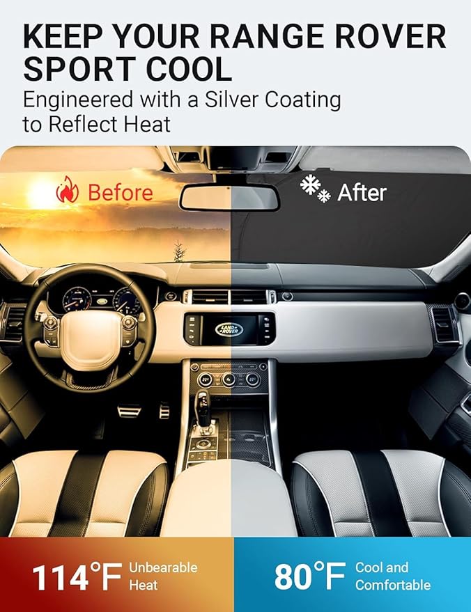 Proadsy Windshield Sun Shade for Land Rover Range Rover Sport 2014-2022 Custom Fit SUV Foldable Front Sunshade Protector Sun Visor Blocks UV Rays Keep Car Cooler