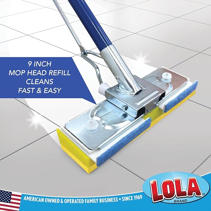 LOLA Cellulose SqueezeMatic Butterfly Sponge Mop Refill, 9", 6 Pack, Refill Head, Floor Cleaning, Compatible w/Quickie Type S Sponge Mop