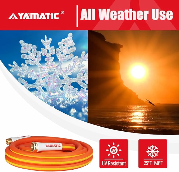 YAMATIC Garden Hose 10 ft Short, 600 PSI, Super Flexible, Lightweight, Drinking Water Safe – All-Weather, Kink Resistant 3/4 in GHT Water Hose with Brass Fittings