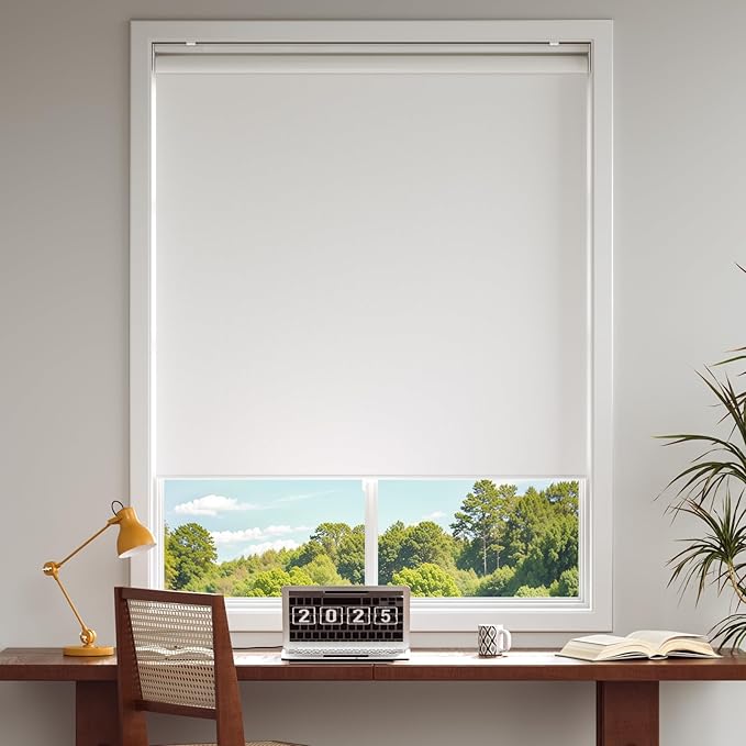 Cordless Roller Shades Blackout Blinds for Windows Room Darkening Rolled Up Shades with Spring System, UV Protection Window Shades Door Blinds for Home and Office(40" W x 72" H, White)