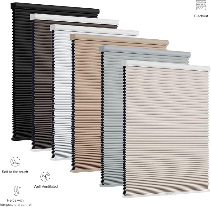 Changshade Custom Cordless Cellular Shades, Blackout Honeycomb Shades for Windows, Pull Down Pleated Blinds, Easy to Install for Indoor Windows and French Doors,Beige