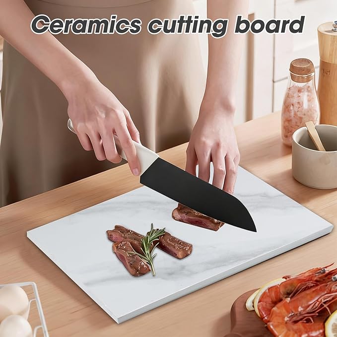 Ceramic Cutting Board for Kitchen 9x5.9 Inch, Marble Pattern Stone & Glass Non-Scratch Board for Cheese, Pastry, Chopping - Dishwasher Safe, Knife-Friendly