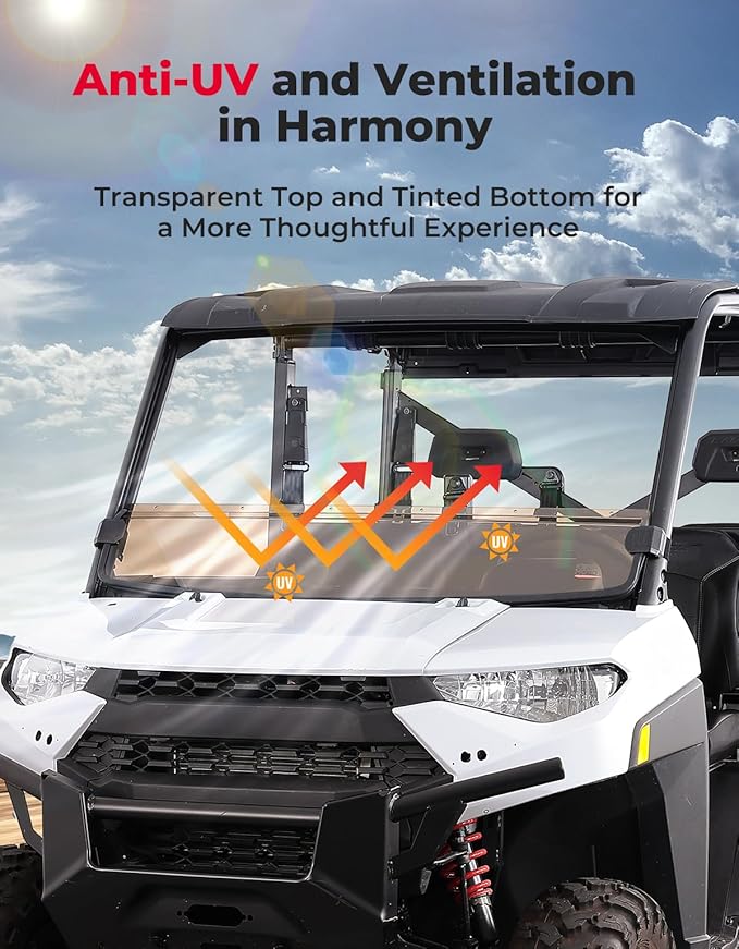 KEMIMOTO 2-IN-1 Front Windshield Full to Half Compatible with Ranger 1000 /XP/Crew 2017-2025, Anti-glare UV-Proof Scratch-Resistant Compatible with Polaris Ranger 900 570 2013-2019 Accessories