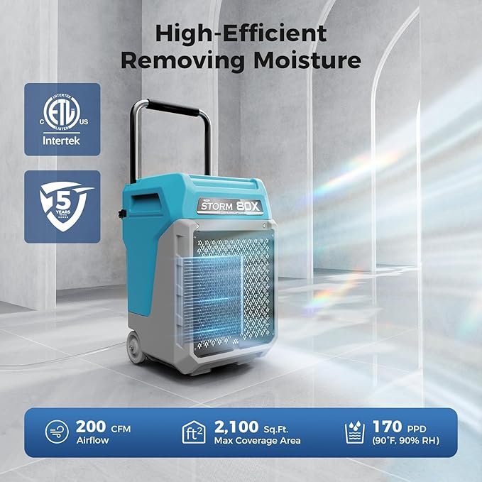ALORAIR 170 Pints LGR Commercial Dehumidifier with Pump & Drain Hose, Up to 2,100 Sq.Ft, Portable Industrial Dehumidifiers with Wheels for Water Damage Restore, Basement, Garage, 5 Years Warranty