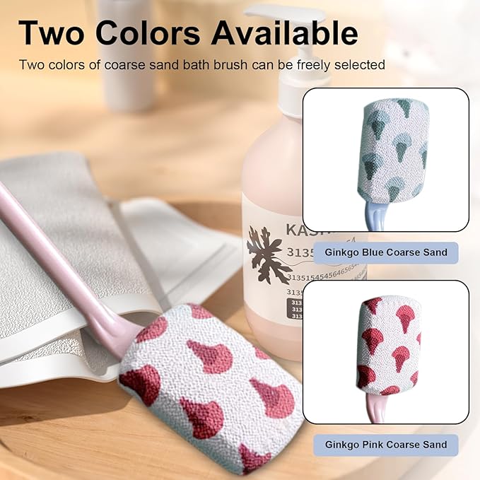 Long Handle Curved Non-Slip Bath Body Brush, Gentle Exfoliation, No Harm to Skin, Suitable for All Kinds of Skin（Ginkgo Pink)